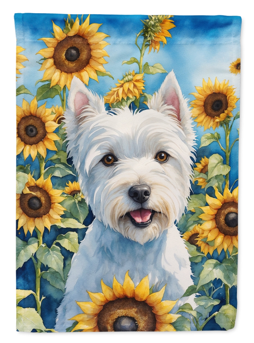 40 x 28 in. Westie in Sunflowers House Flag