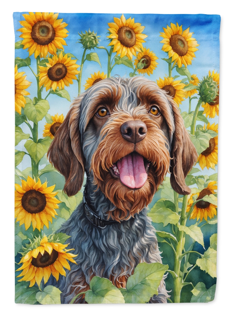 40 x 28 in. Wirehaired Pointing Griffon in Sunflowers House Flag