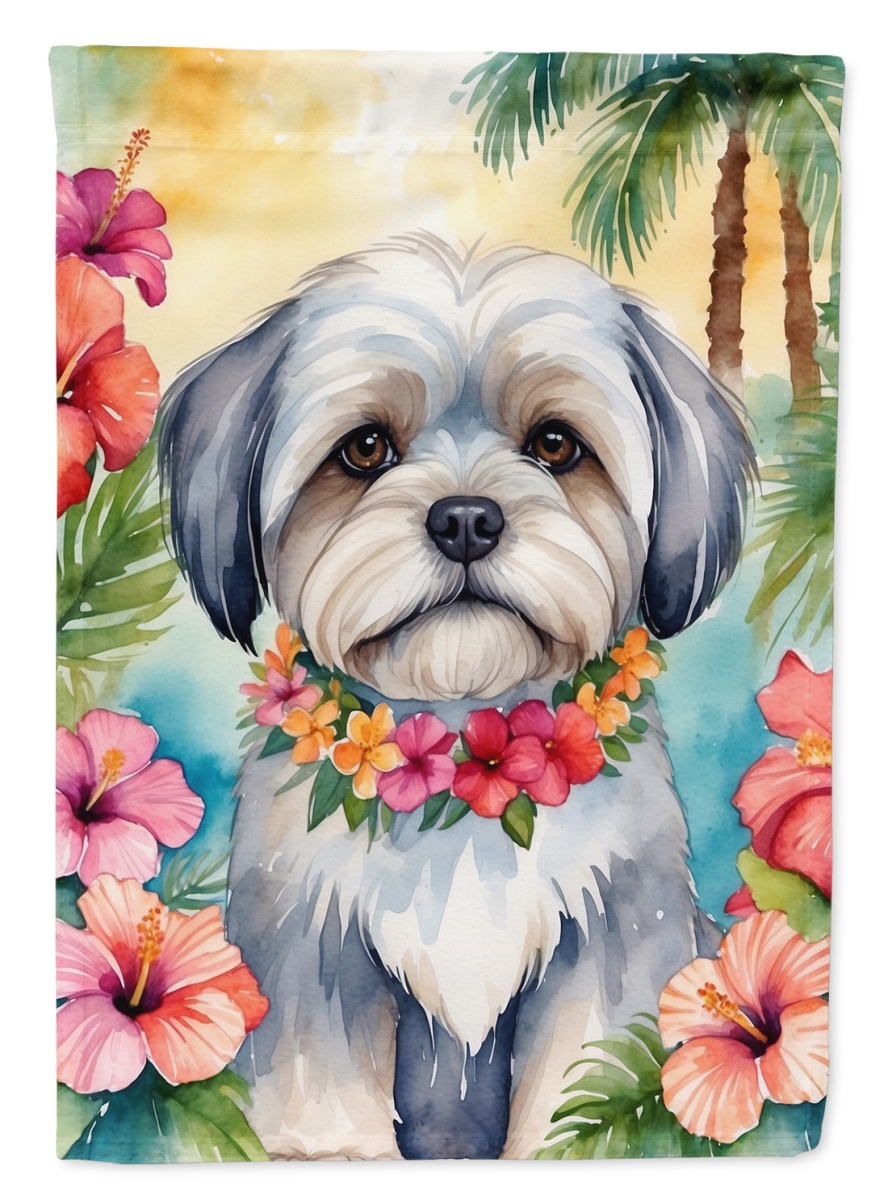 15.5 x 11.25 in. Lhasa Apso Luau Garden Flag