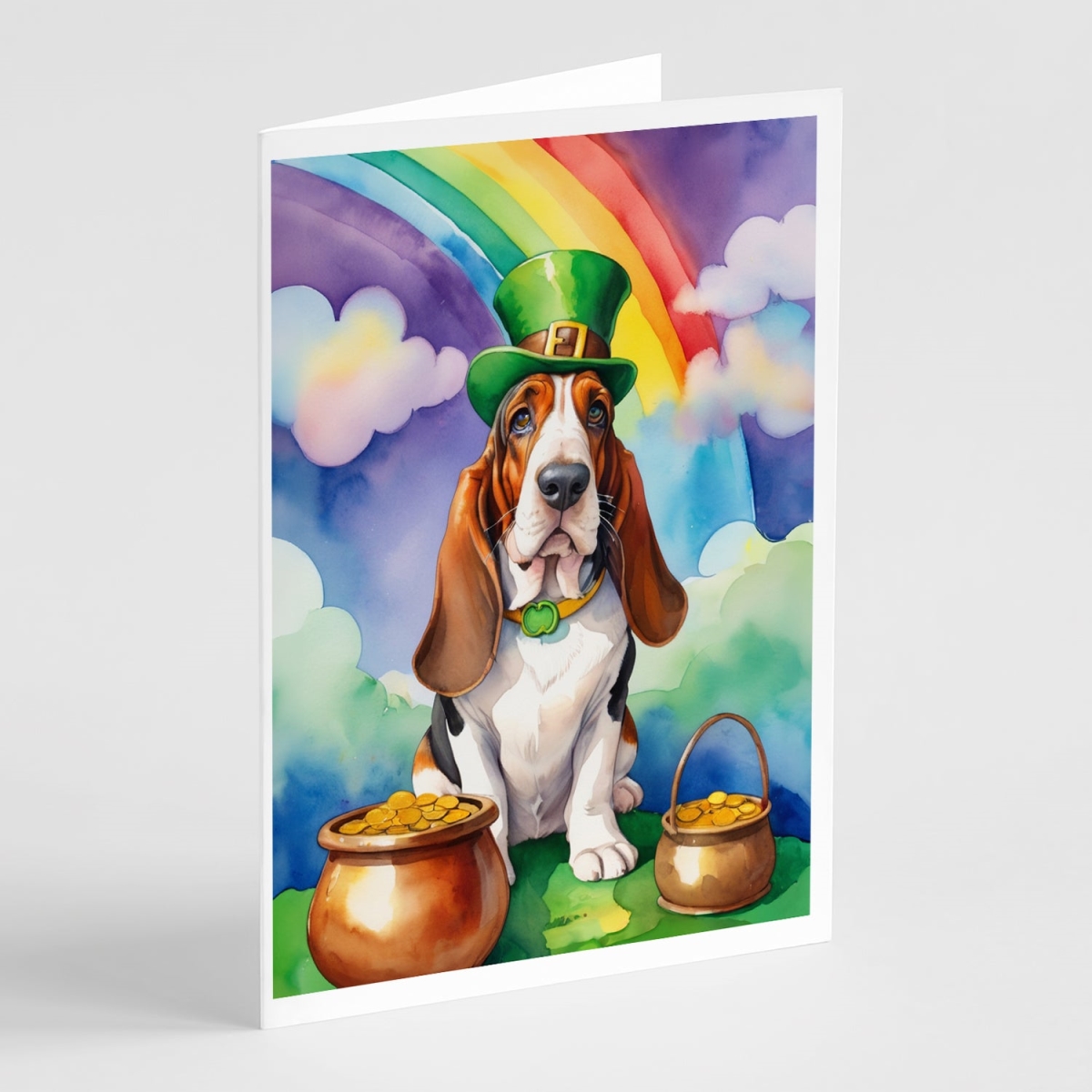 DAC5482GCA7P 5 x 7 in. Basset Hound St Patricks Day Greeting Cards - Pack of 8