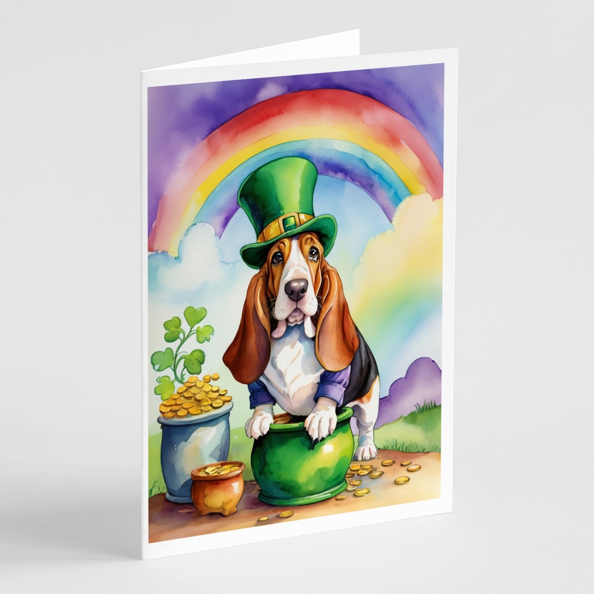 DAC5483GCA7P 5 x 7 in. Basset Hound St Patricks Day Greeting Cards - Pack of 8
