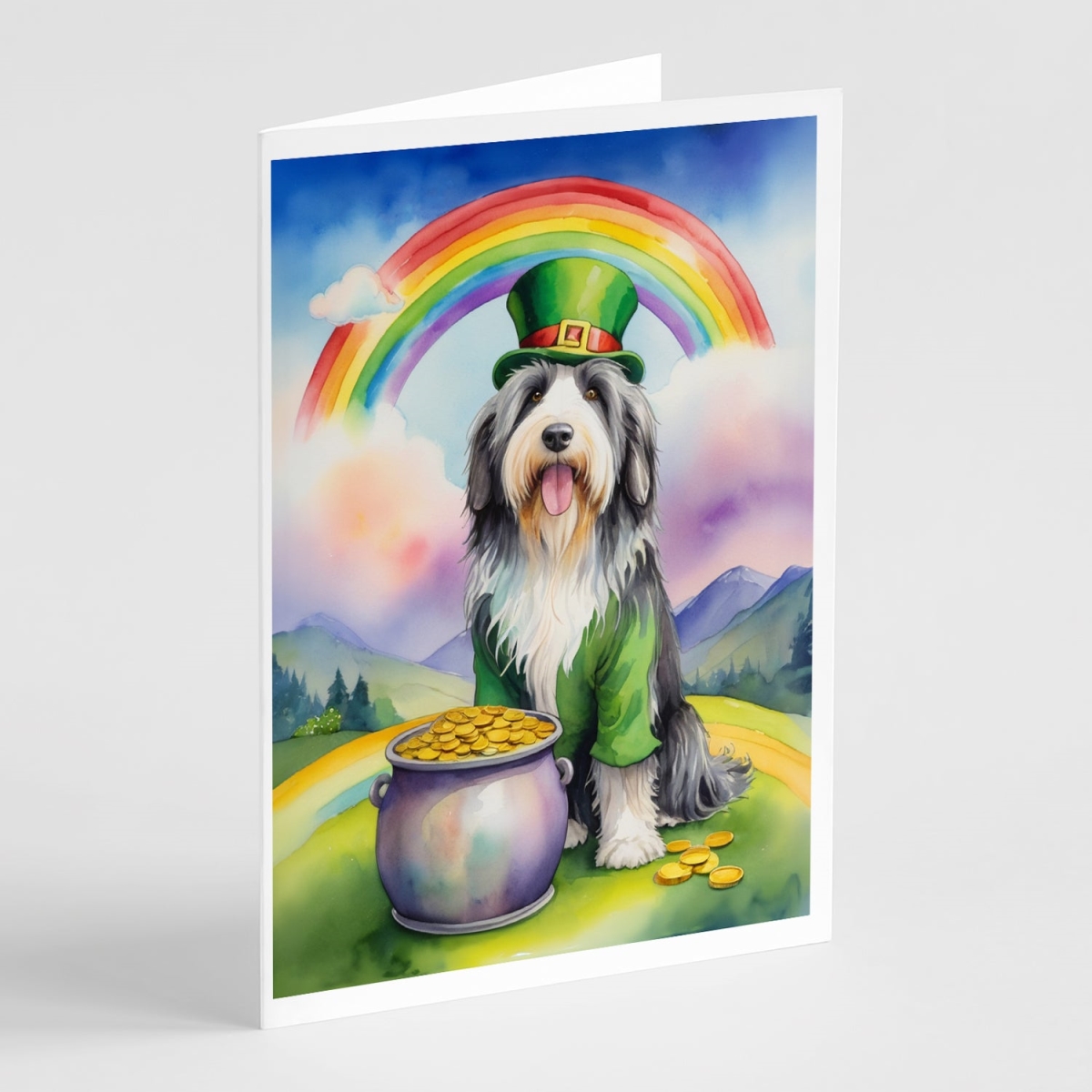 DAC5485GCA7P 5 x 7 in. Bearded Collie St Patricks Day Greeting Cards - Pack of 8