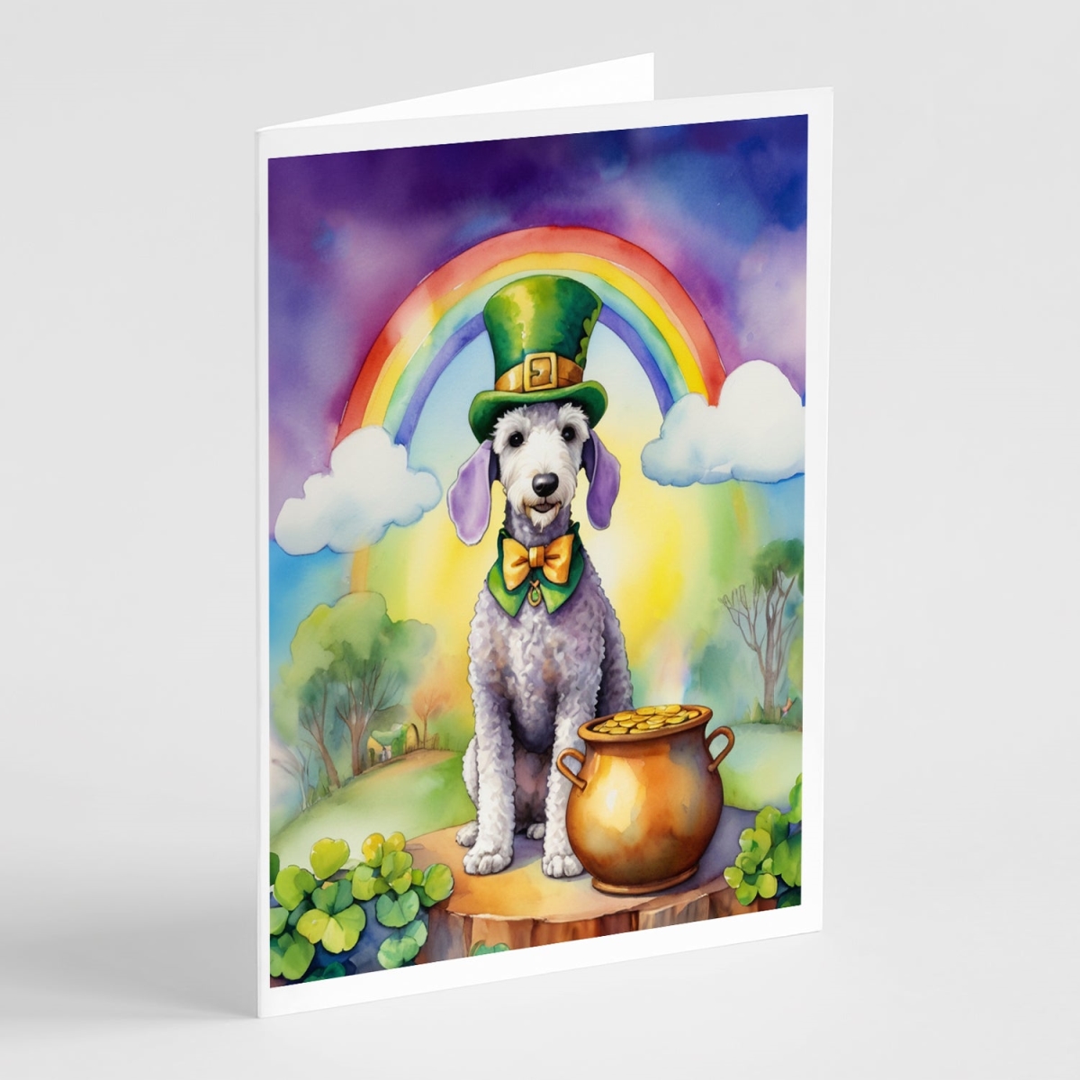 DAC5486GCA7P 5 x 7 in. Bedlington Terrier St Patricks Day Greeting Cards - Pack of 8