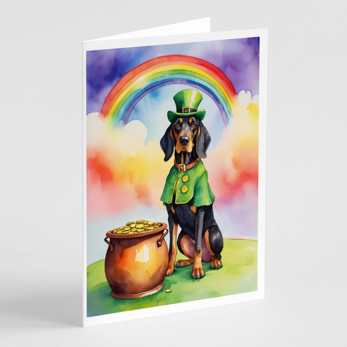 DAC5493GCA7P 5 x 7 in. Black & Tan Coonhound St Patricks Day Greeting Cards - Pack of 8