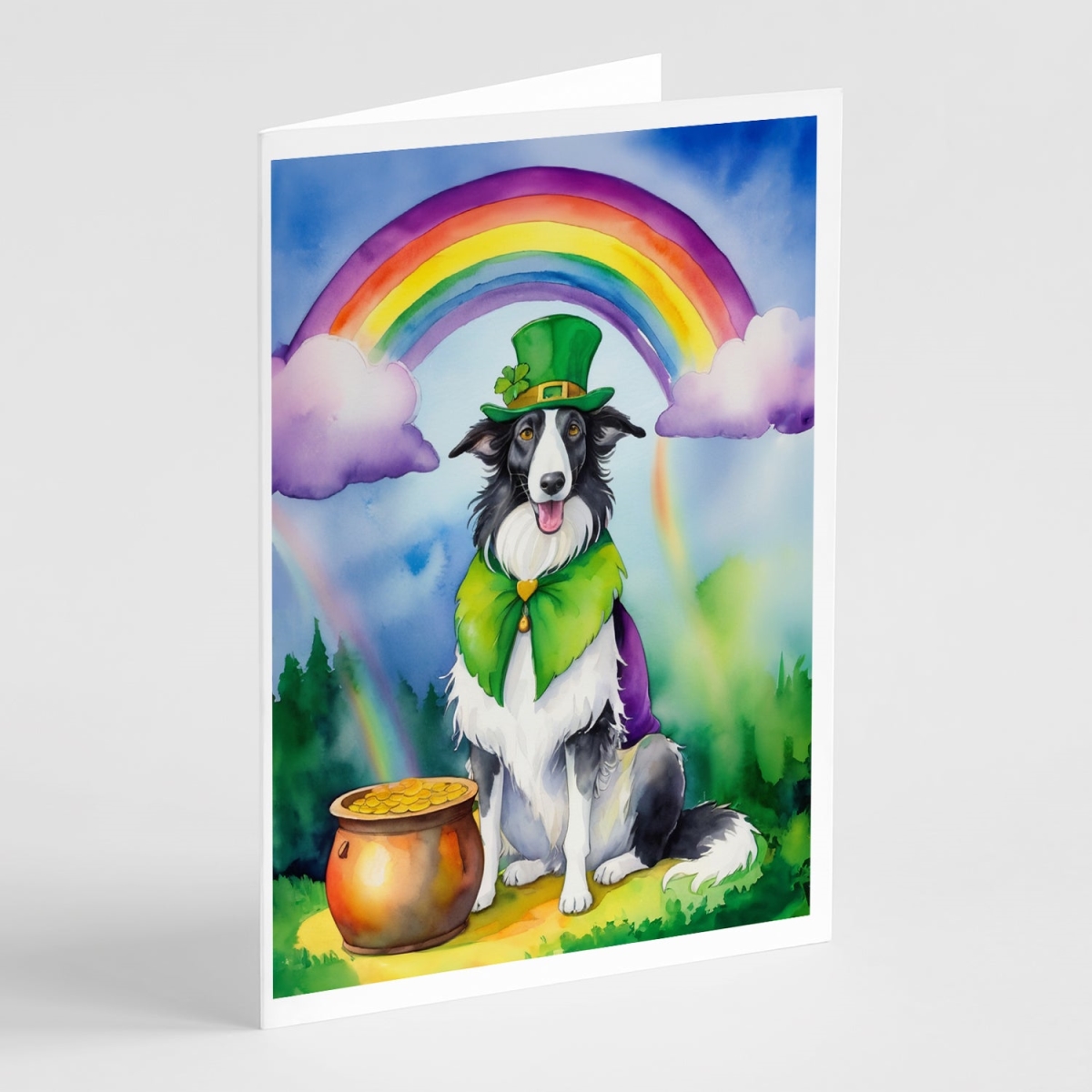 DAC5498GCA7P 5 x 7 in. Borzoi St Patricks Day Greeting Cards - Pack of 8
