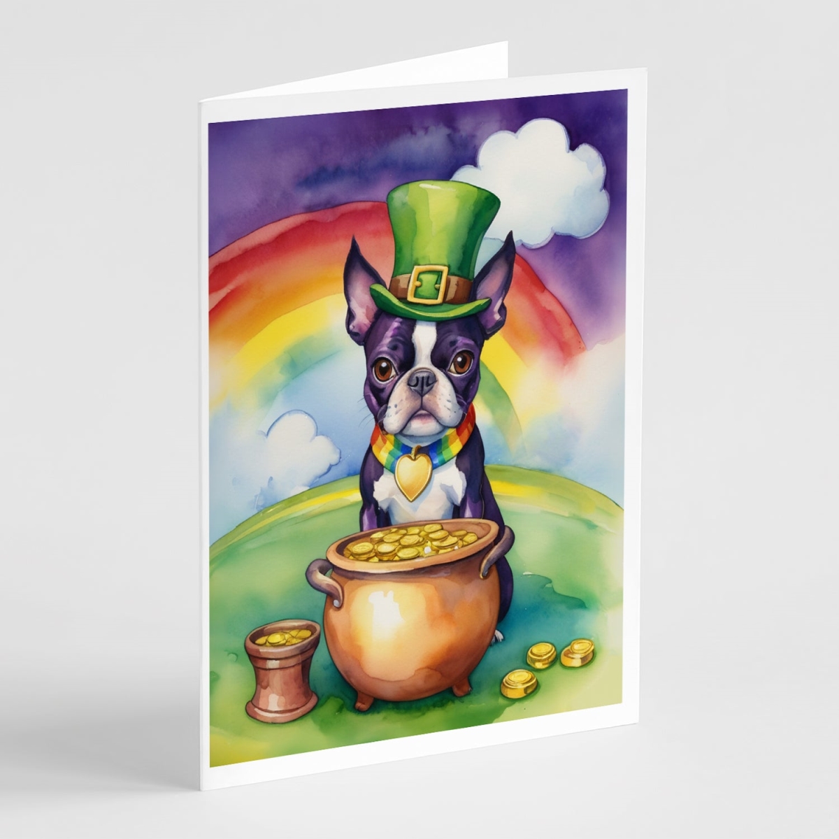 DAC5499GCA7P 5 x 7 in. Boston Terrier St Patricks Day Greeting Cards - Pack of 8