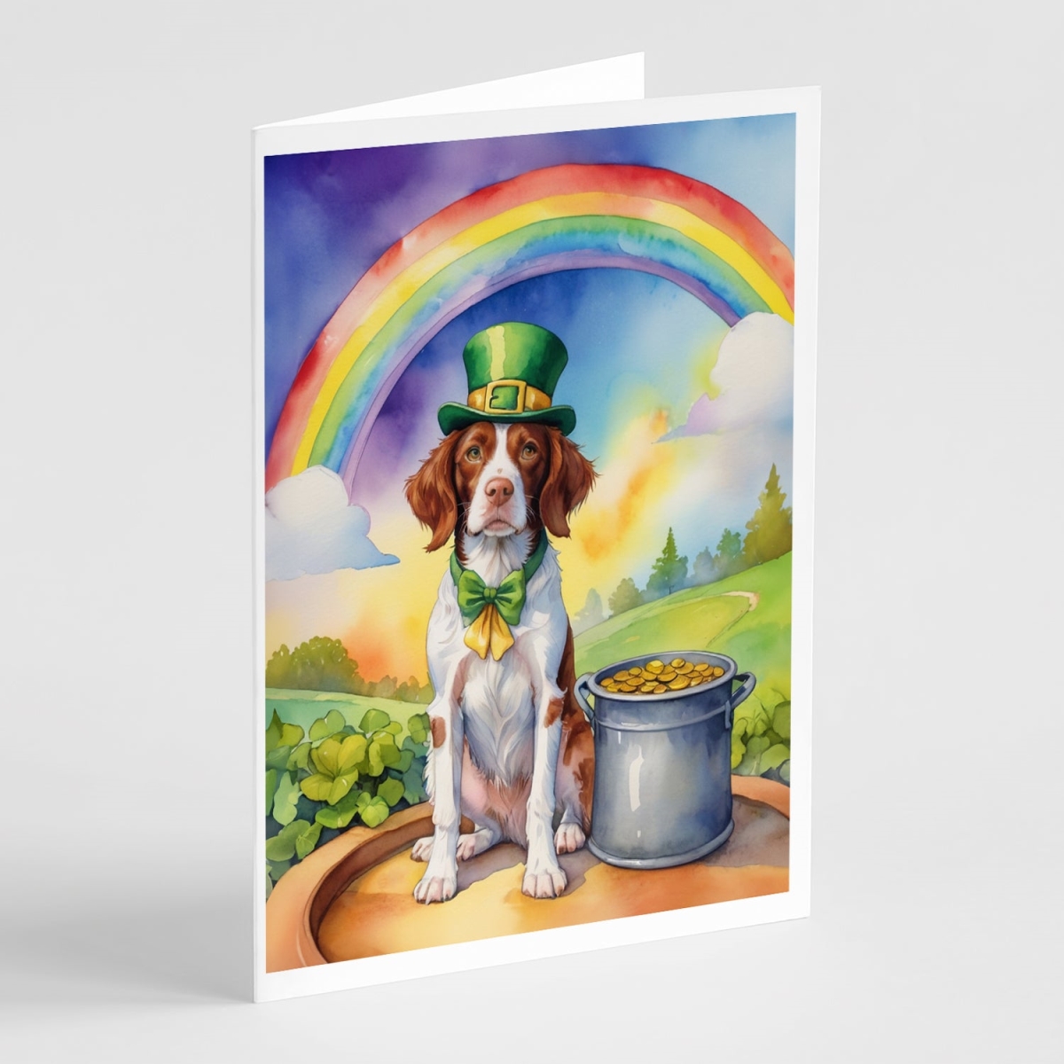 5 x 7 in. Brittany Spaniel St Patricks Day Greeting Cards - Pack of 8