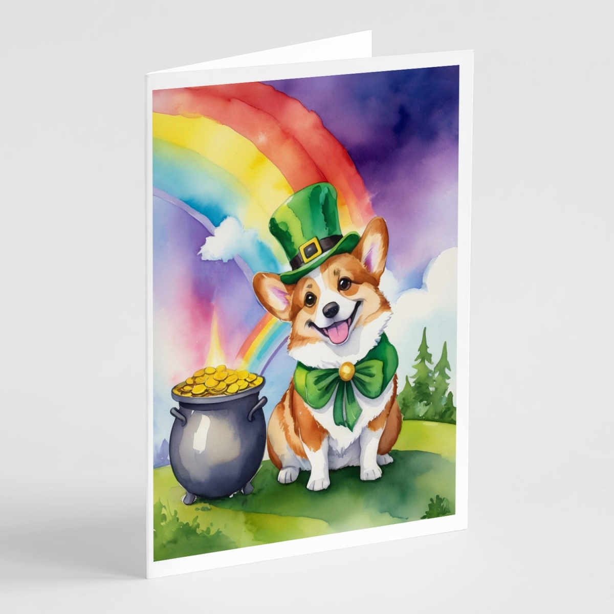 DAC5520GCA7P 5 x 7 in. Corgi St Patricks Day Greeting Cards - Pack of 8