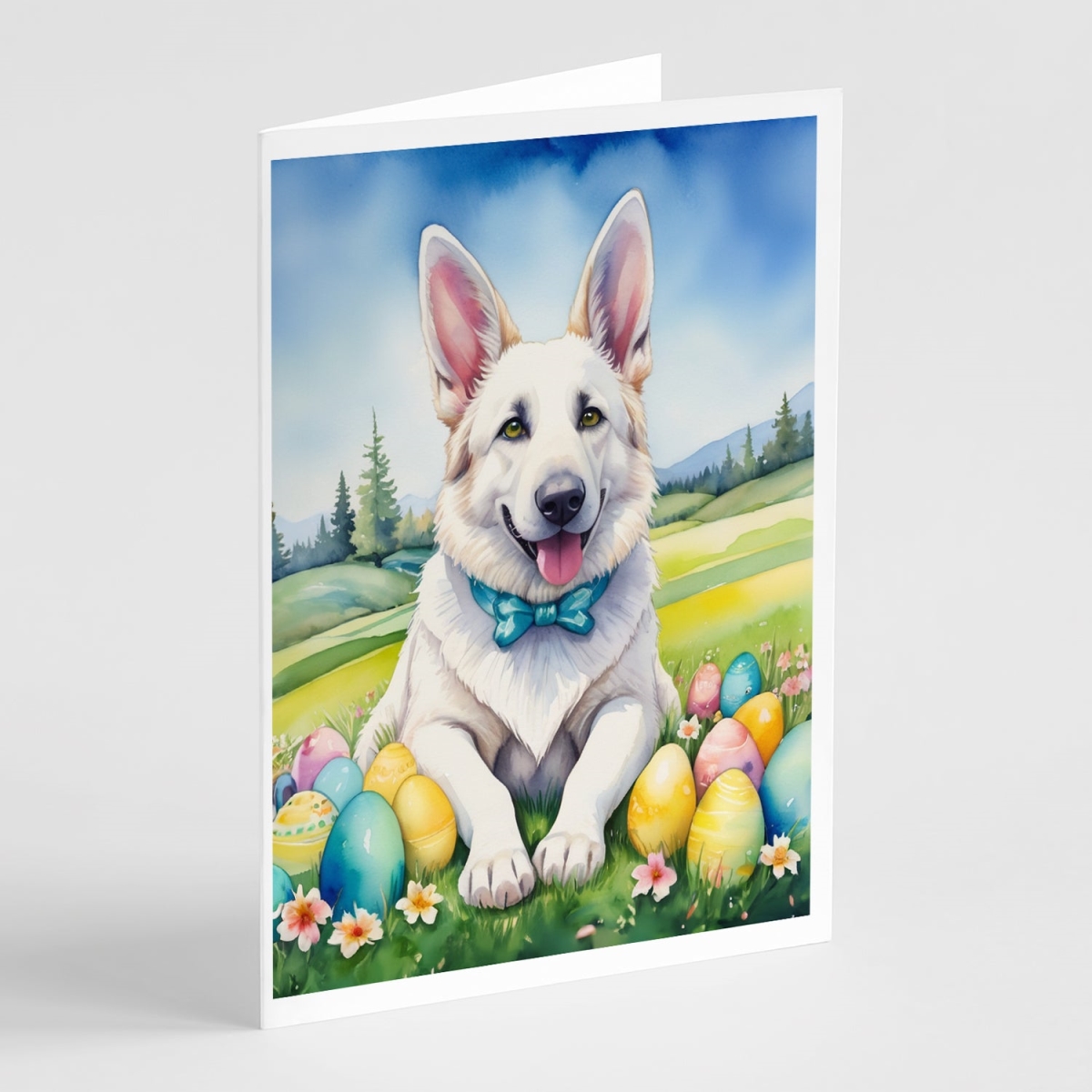 DAC5043GCA7P 5 x 7 in. White German Shepherd Easter Egg Hunt Greeting Cards - Pack of 8