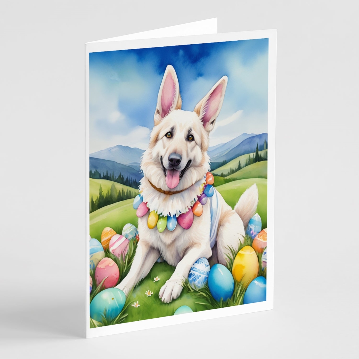 DAC5044GCA7P 5 x 7 in. White German Shepherd Easter Egg Hunt Greeting Cards - Pack of 8