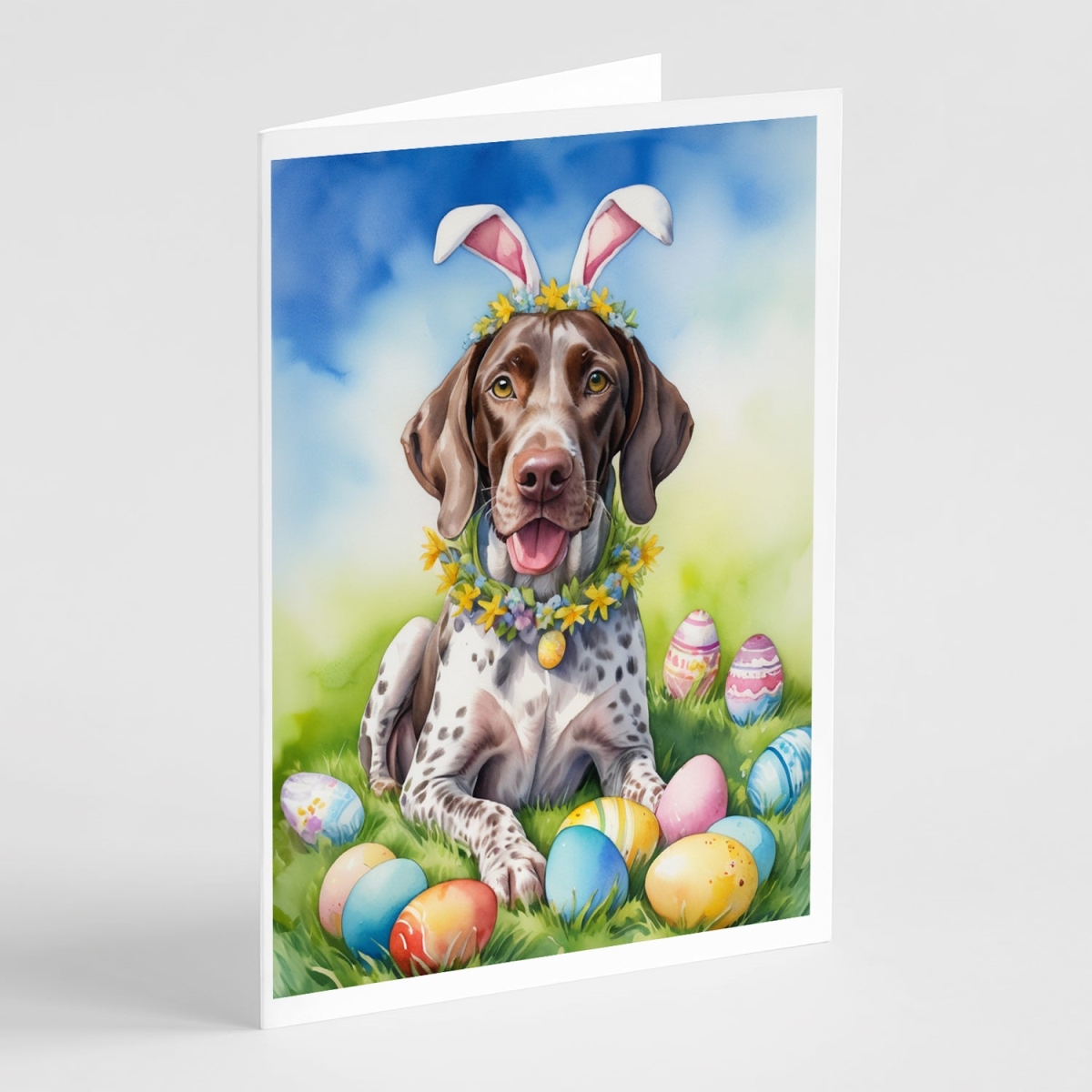 DAC5047GCA7P 5 x 7 in. German Shorthaired Pointer Easter Egg Hunt Greeting Cards - Pack of 8