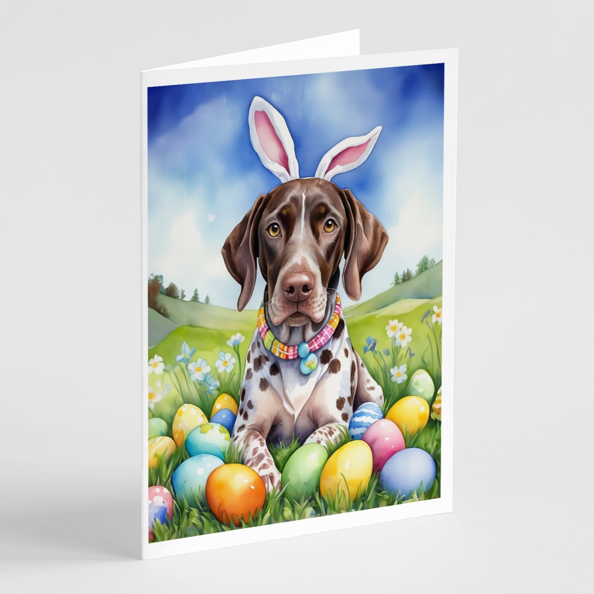 DAC5049GCA7P 5 x 7 in. German Shorthaired Pointer Easter Egg Hunt Greeting Cards - Pack of 8