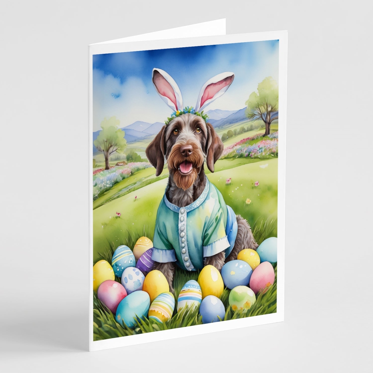 DAC5050GCA7P 5 x 7 in. German Wirehaired Pointer Easter Egg Hunt Greeting Cards - Pack of 8