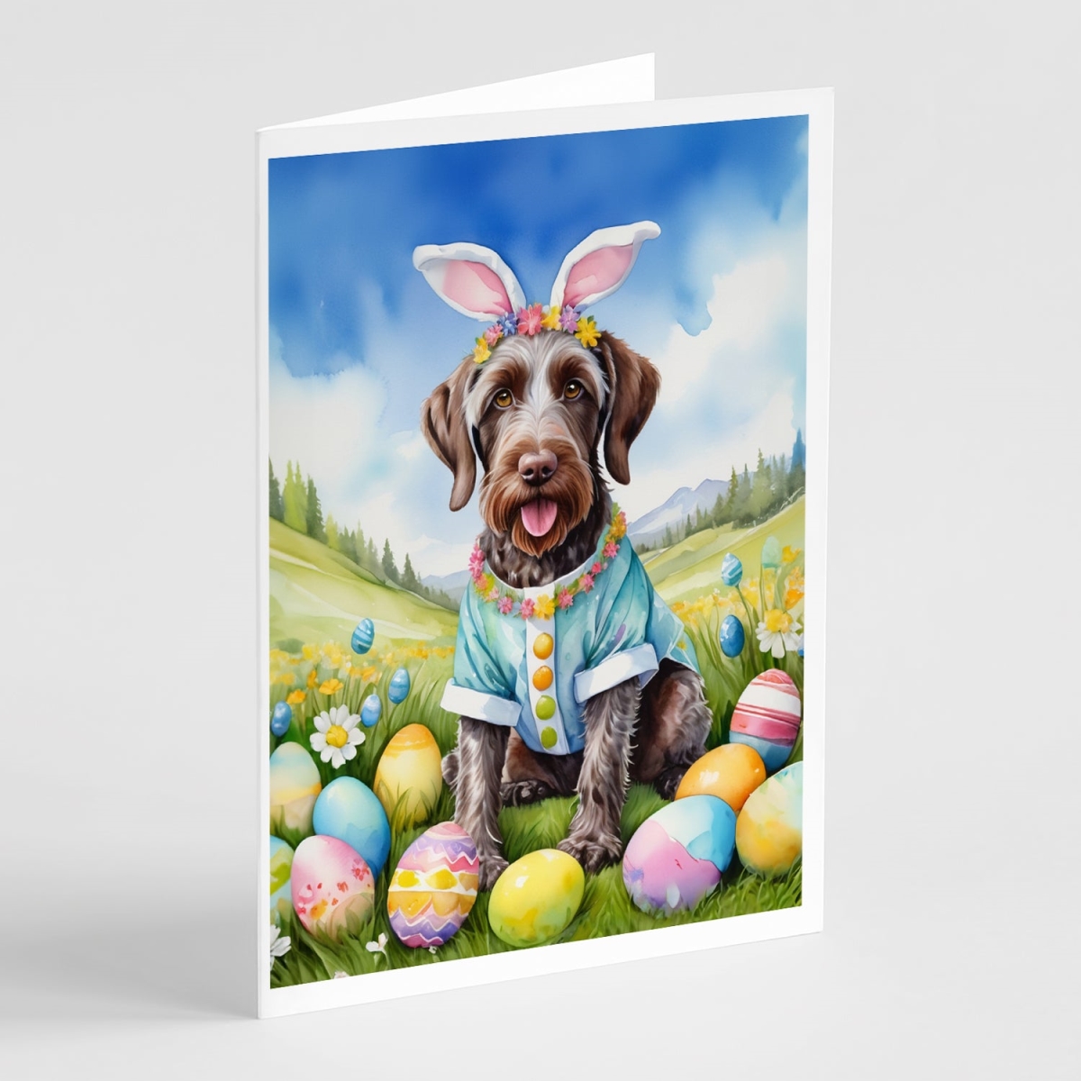 DAC5051GCA7P 5 x 7 in. German Wirehaired Pointer Easter Egg Hunt Greeting Cards - Pack of 8