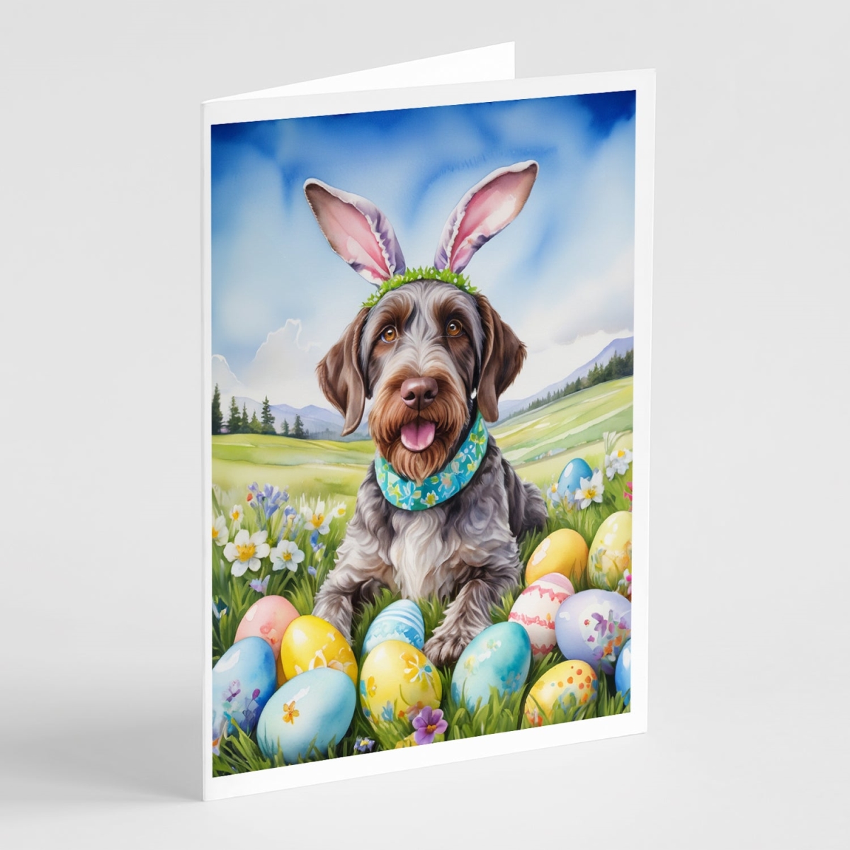DAC5052GCA7P 5 x 7 in. German Wirehaired Pointer Easter Egg Hunt Greeting Cards - Pack of 8