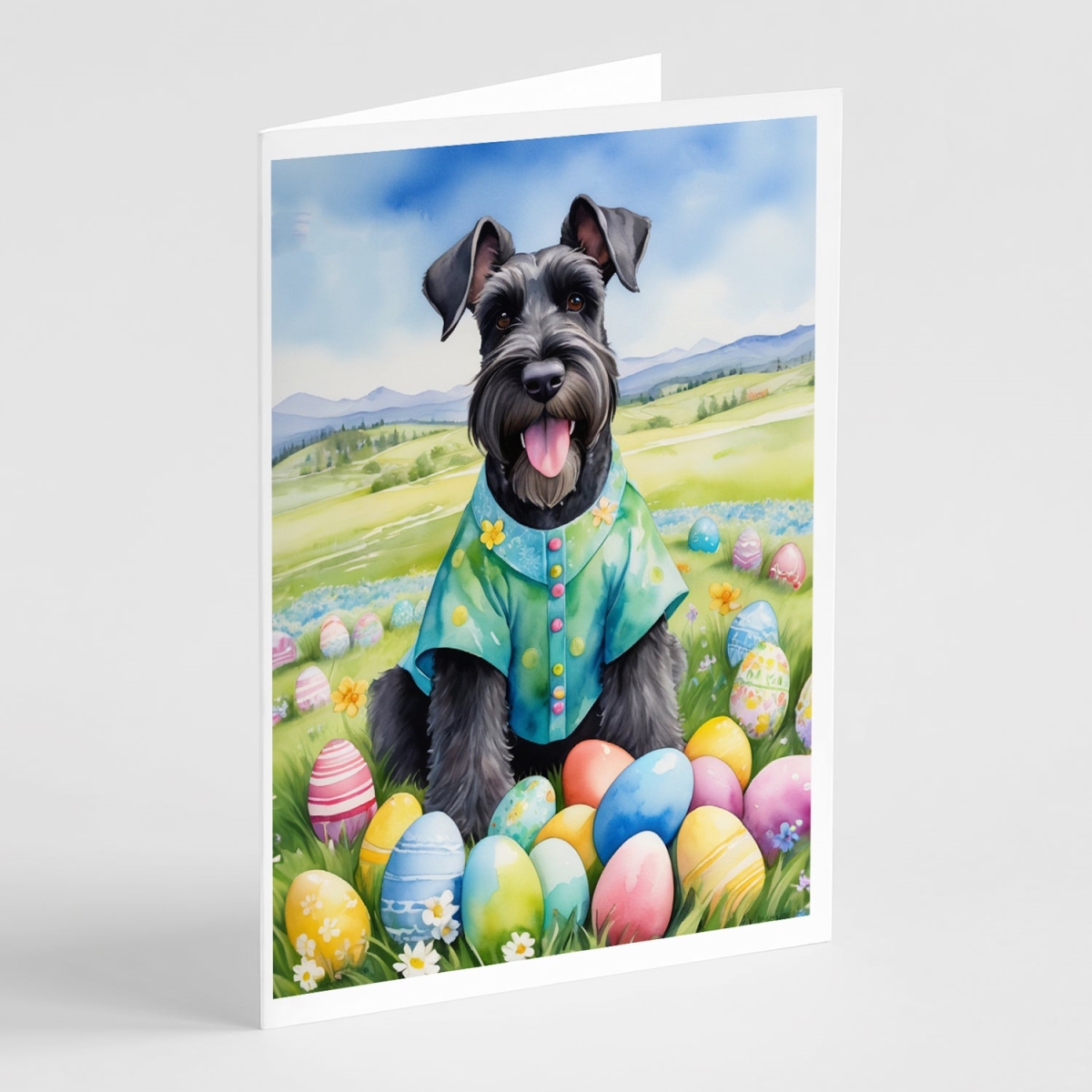 5 x 7 in. Giant Schnauzer Easter Egg Hunt Greeting Cards - Pack of 8