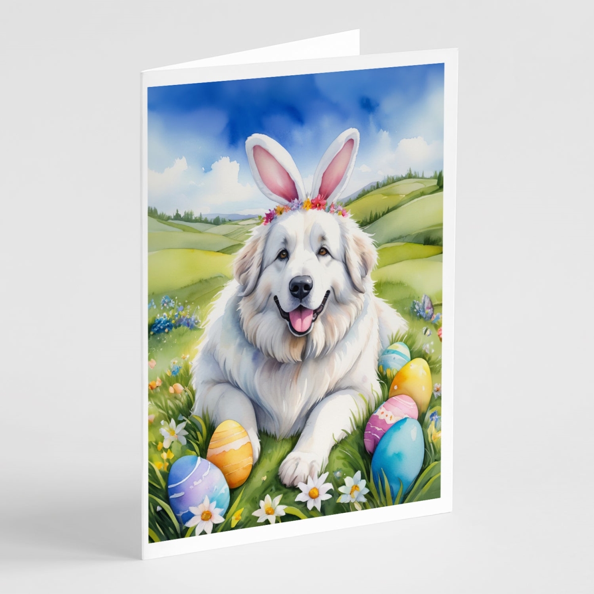 DAC5064GCA7P 5 x 7 in. Great Pyrenees Easter Egg Hunt Greeting Cards - Pack of 8