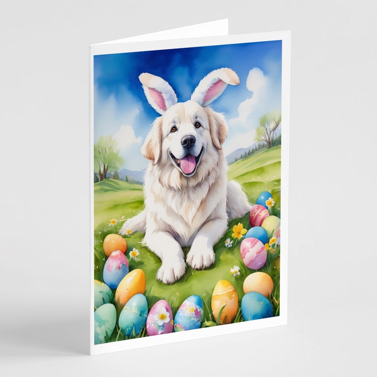 5 x 7 in. Great Pyrenees Easter Egg Hunt Greeting Cards - Pack of 8