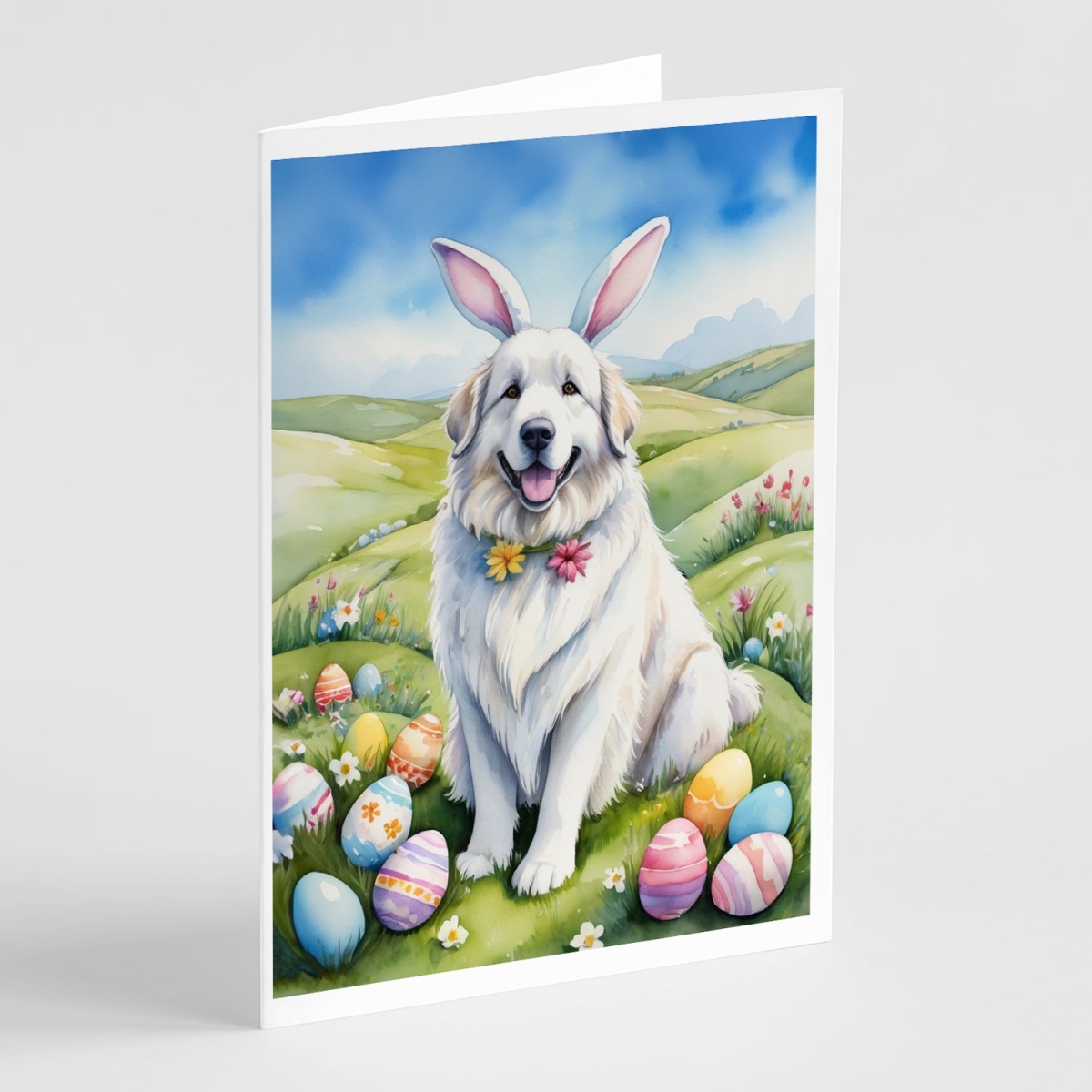 DAC5066GCA7P 5 x 7 in. Great Pyrenees Easter Egg Hunt Greeting Cards - Pack of 8