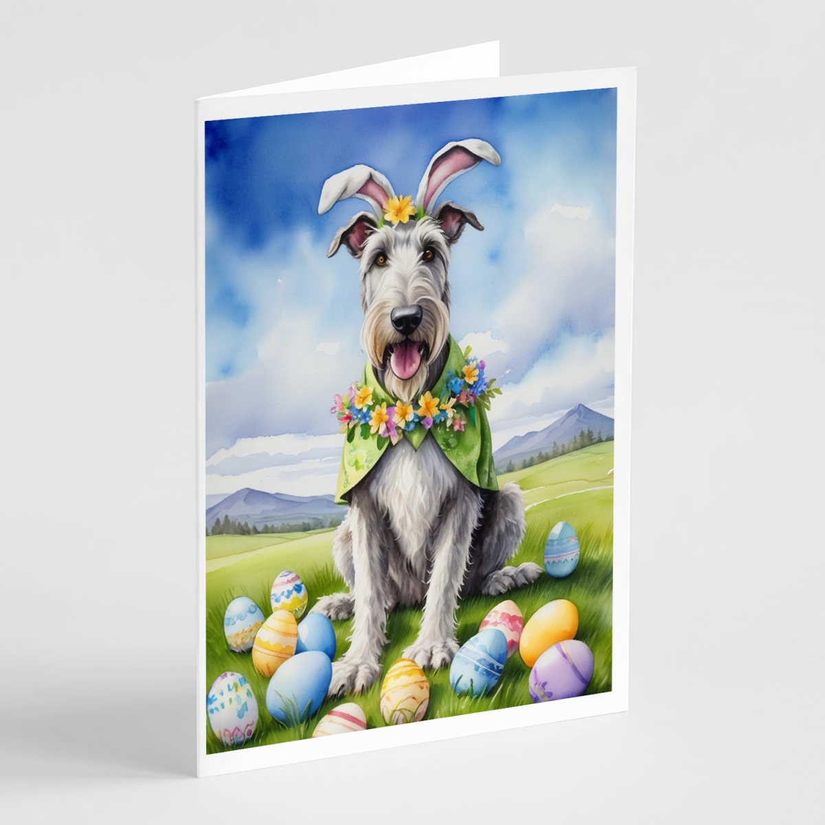 5 x 7 in. Irish Wolfhound Easter Egg Hunt Greeting Cards - Pack of 8