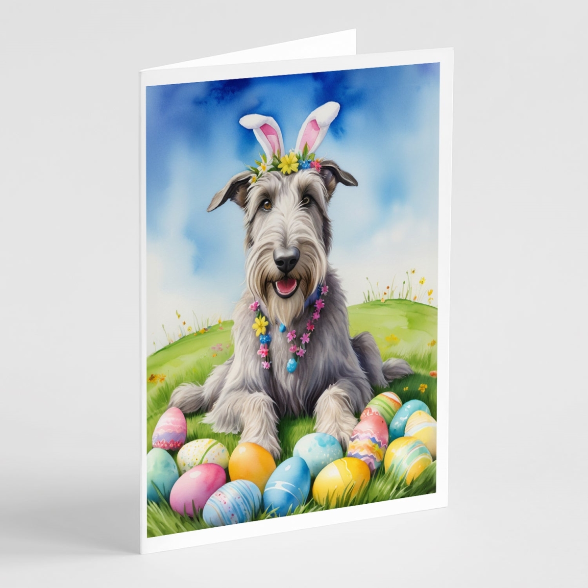 5 x 7 in. Irish Wolfhound Easter Egg Hunt Greeting Cards - Pack of 8