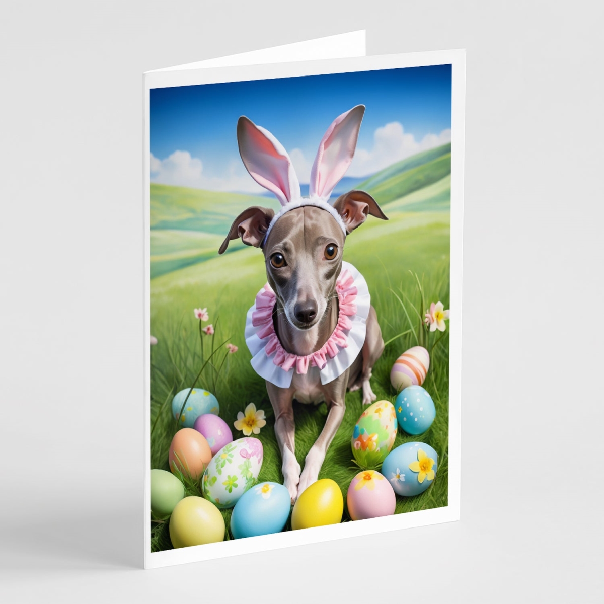 5 x 7 in. Italian Greyhound Easter Egg Hunt Greeting Cards - Pack of 8