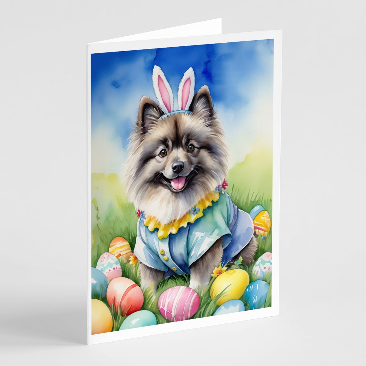 5 x 7 in. Keeshond Easter Egg Hunt Greeting Cards - Pack of 8