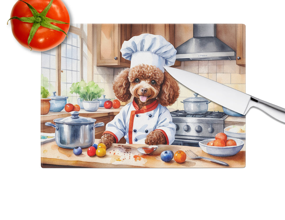 15 x 12 in. Chocolate Poodle The Chef Glass Cutting Board