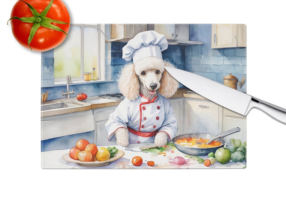15 x 12 in. White Poodle The Chef Glass Cutting Board