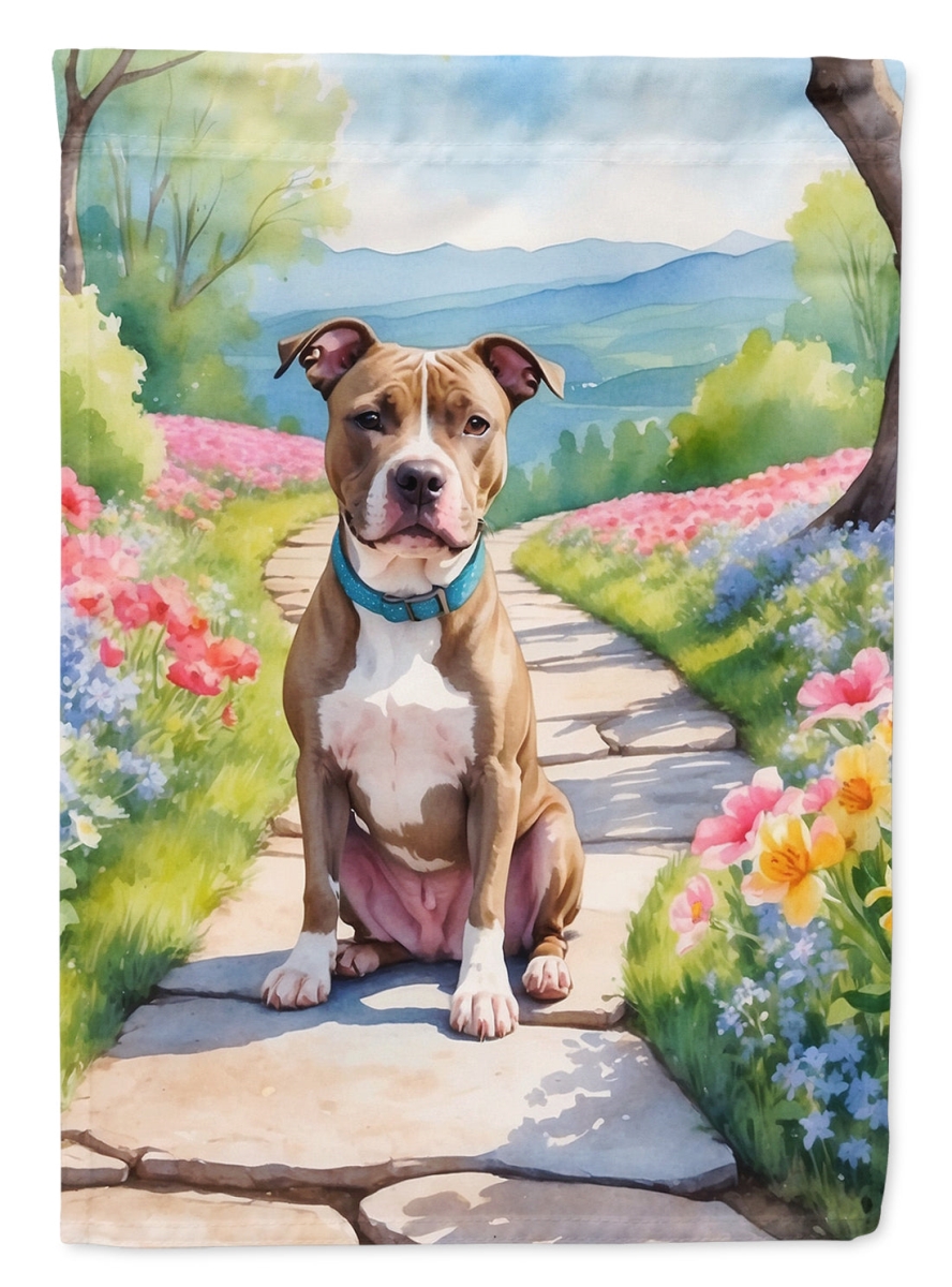 DAC6686CHF 40 x 28 in. Pit Bull Terrier Spring Path House Flag
