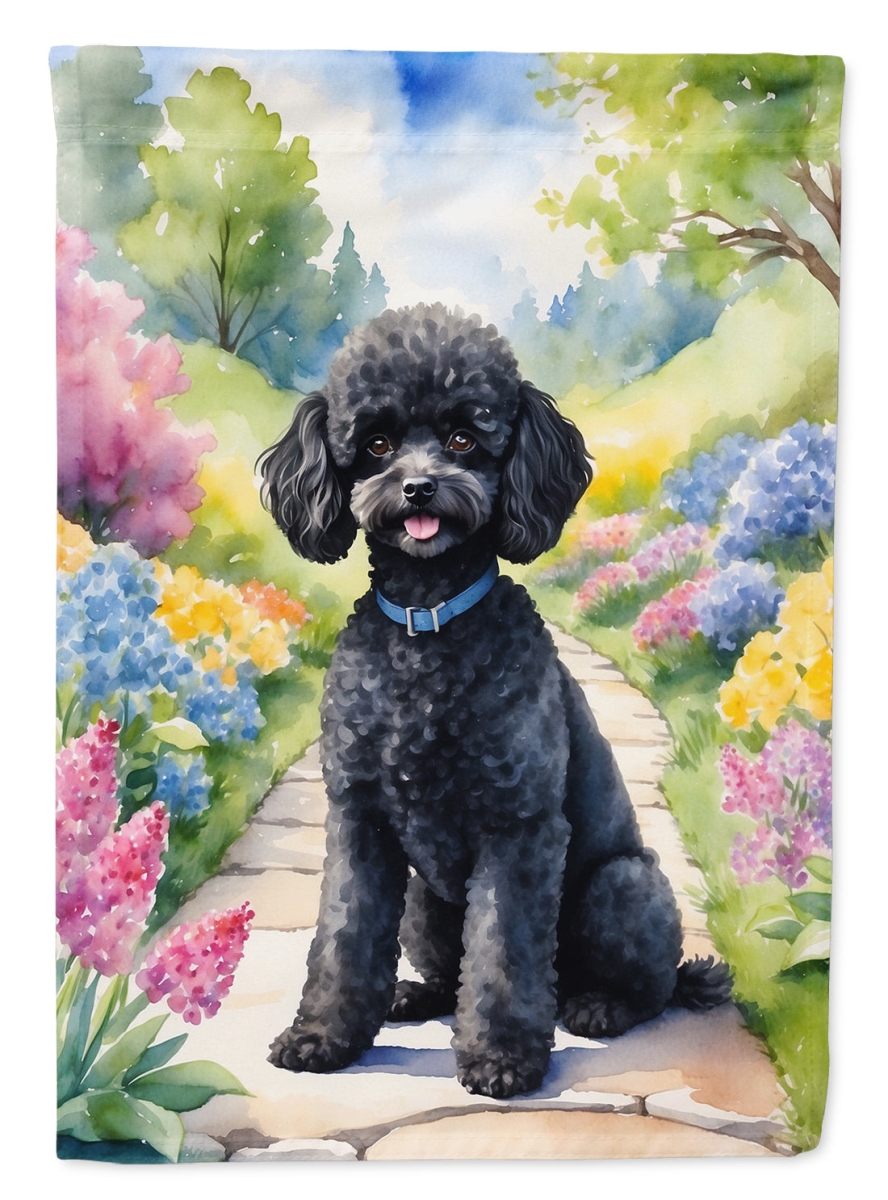 DAC6693CHF 40 x 28 in. Black Poodle Spring Path House Flag