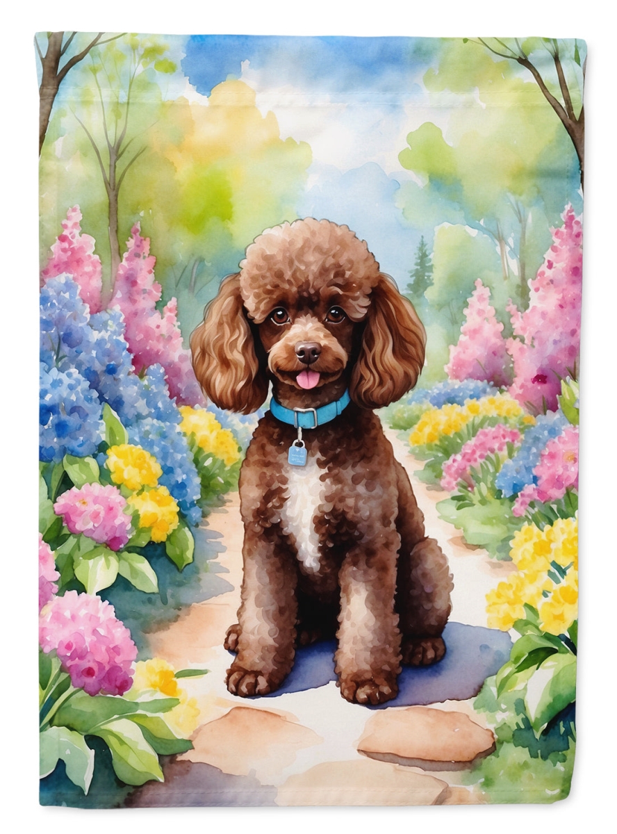 DAC6695CHF 40 x 28 in. Chocolate Poodle Spring Path House Flag