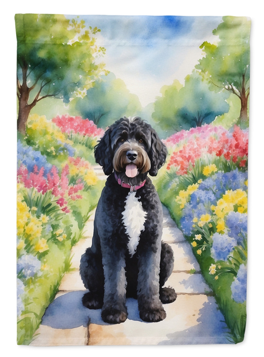 DAC6698CHF 40 x 28 in. Portuguese Water Dog Spring Path House Flag
