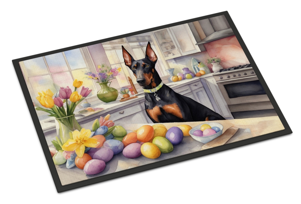 DAC6802MAT 18 x 27 in. Decorating Easter Doberman Pinscher Doormat