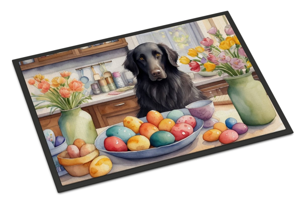 DAC6812MAT 18 x 27 in. Decorating Easter Flat-Coated Retriever Doormat