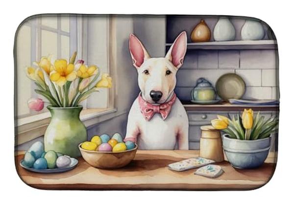 Picture of Carolines Treasures DAC6804DDM 21 x 14 in. Decorating Easter English Bull Terrier Dish Drying Mat