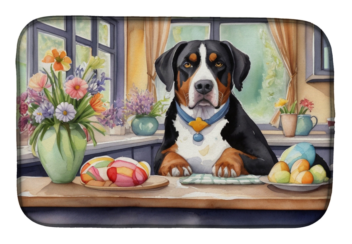 Picture of Carolines Treasures DAC6830DDM 21 x 14 in. Decorating Easter Greater Swiss Mountain Dog Dish Drying Mat