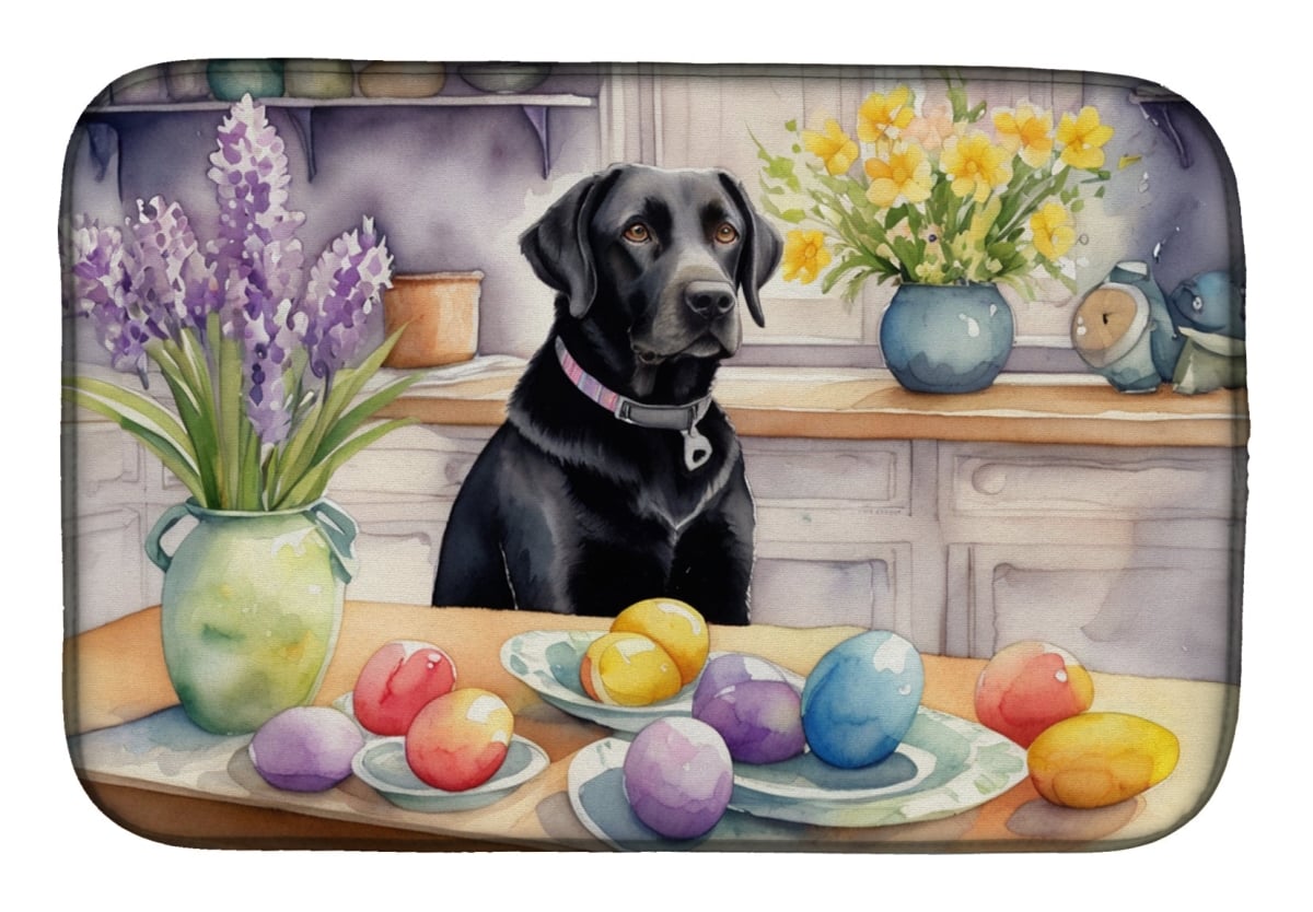 Picture of Carolines Treasures DAC6845DDM 21 x 14 in. Decorating Easter Black Labrador Retriever Dish Drying Mat