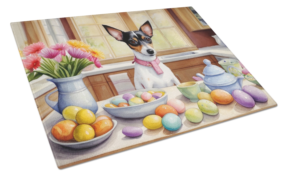 15 x 12 in. Decorating Easter Rat Terrier Glass Cutting Board