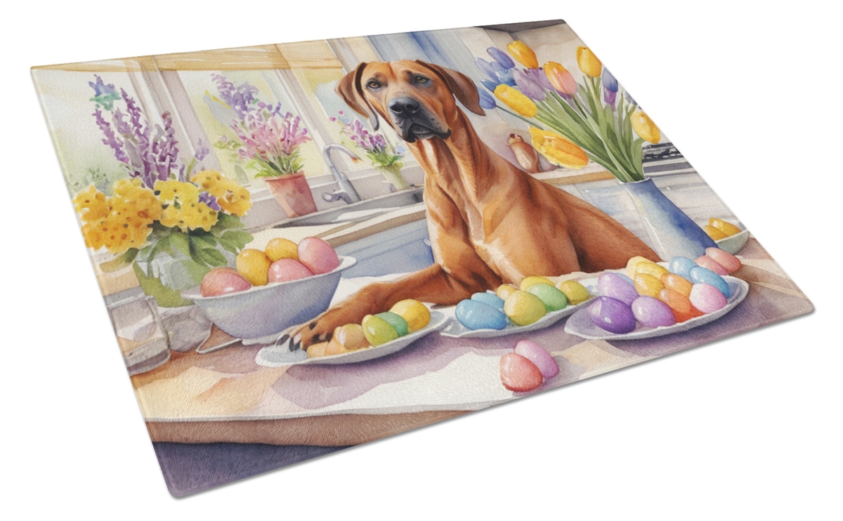 15 x 12 in. Decorating Easter Rhodesian Ridgeback Glass Cutting Board
