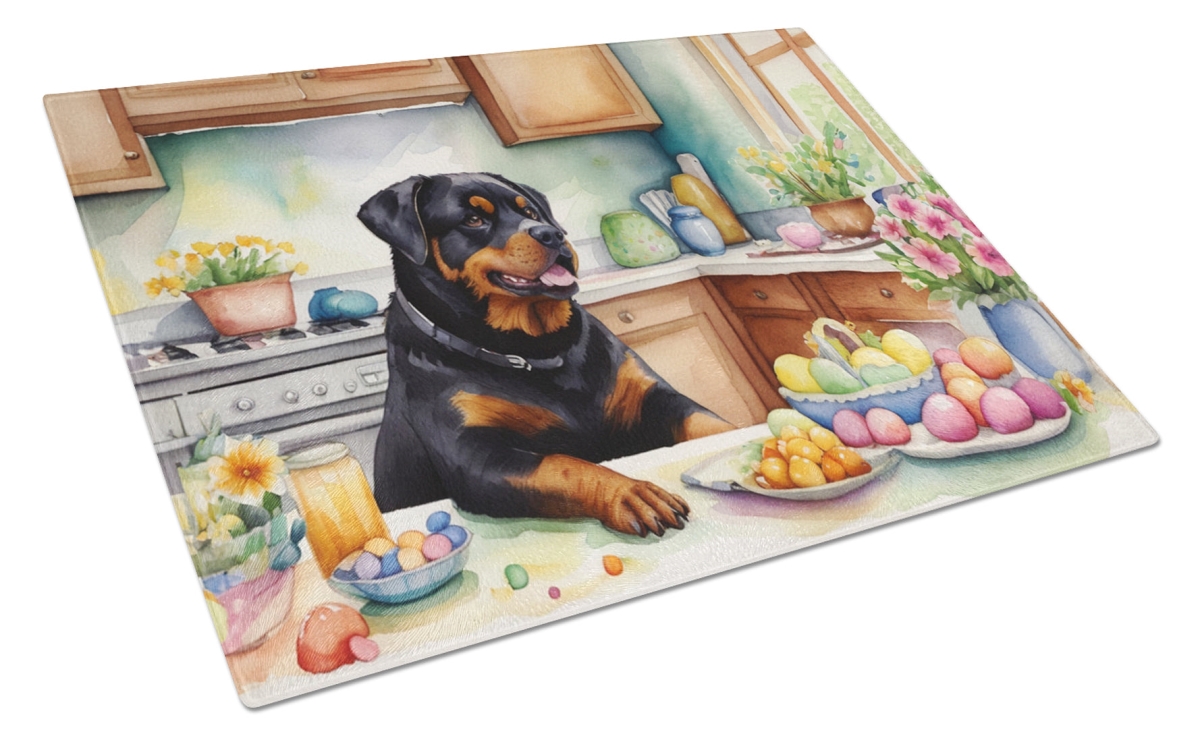 15 x 12 in. Decorating Easter Rottweiler Glass Cutting Board