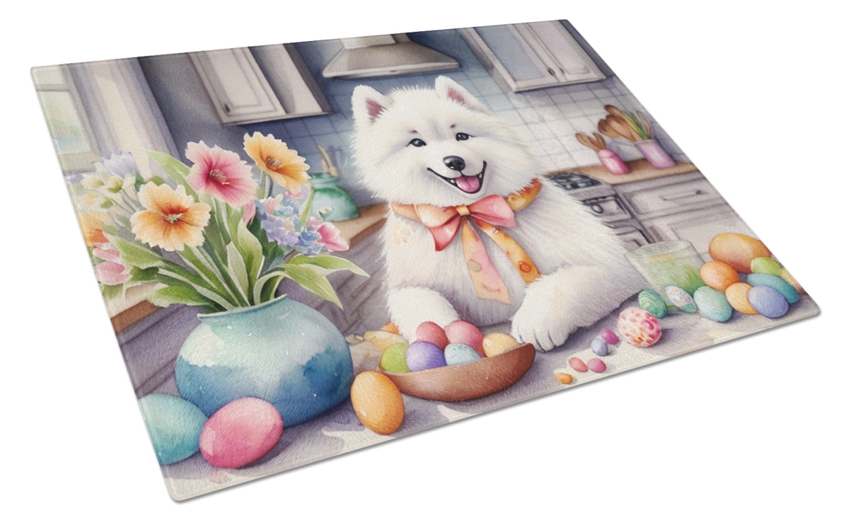 15 x 12 in. Decorating Easter Samoyed Glass Cutting Board