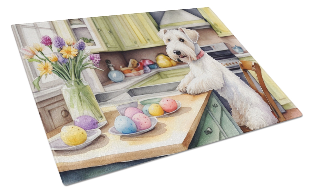 15 x 12 in. Decorating Easter Sealyham Terrier Glass Cutting Board