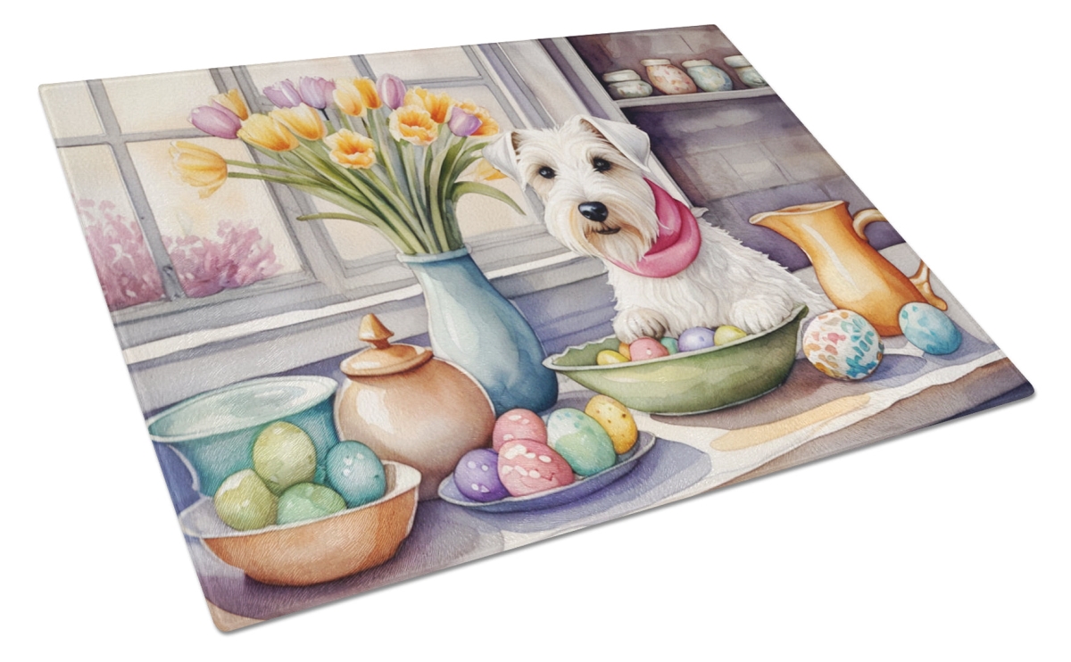 15 x 12 in. Decorating Easter Sealyham Terrier Glass Cutting Board