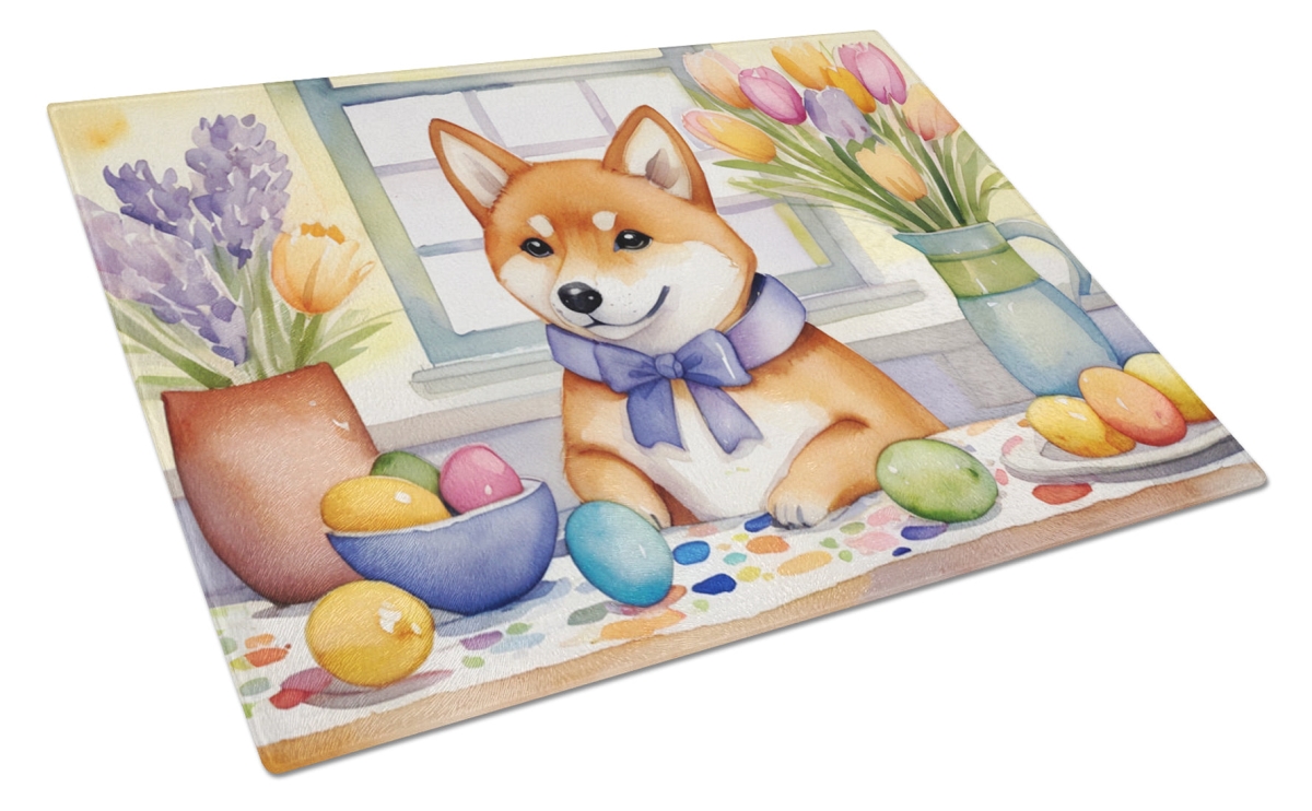 DAC6900LCB 15 x 12 in. Decorating Easter Shiba Inu Glass Cutting Board