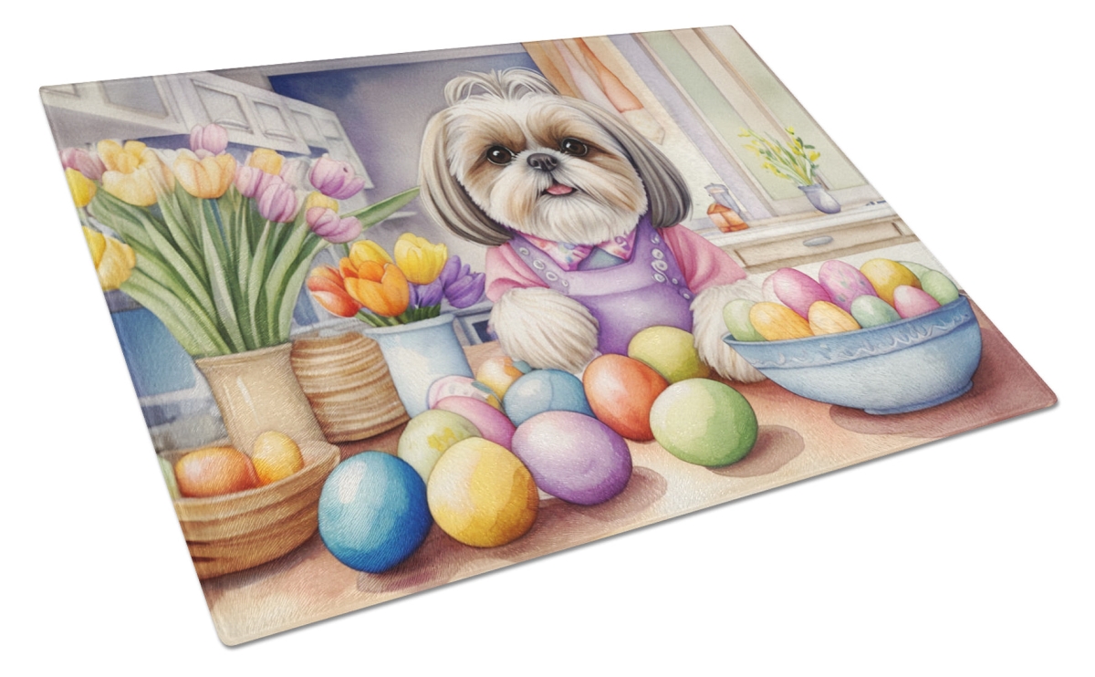 15 x 12 in. Decorating Easter Shih Tzu Glass Cutting Board