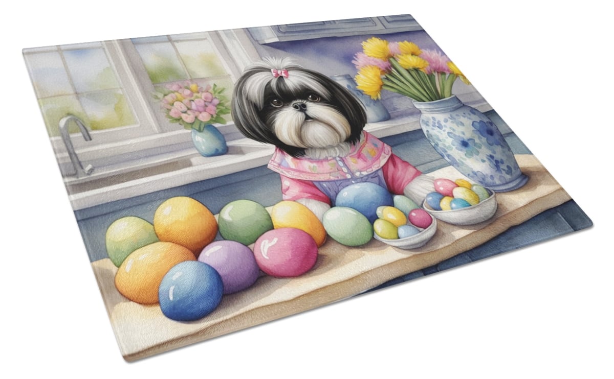 15 x 12 in. Decorating Easter Shih Tzu Glass Cutting Board