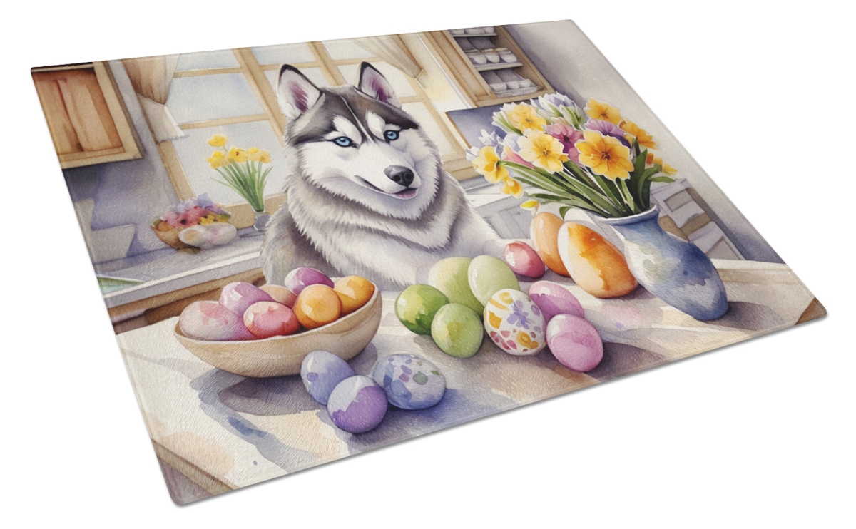15 x 12 in. Decorating Easter Siberian Husky Glass Cutting Board