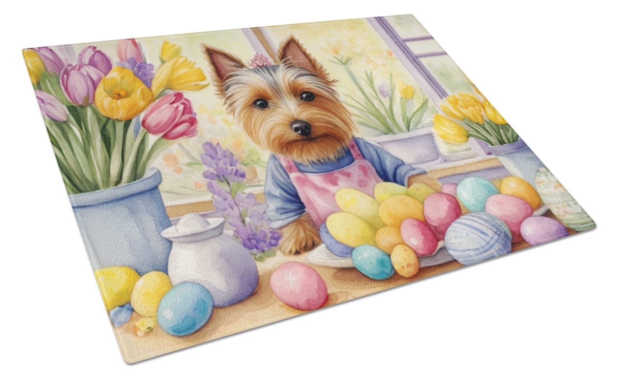 DAC6904LCB 15 x 12 in. Decorating Easter Silky Terrier Glass Cutting Board
