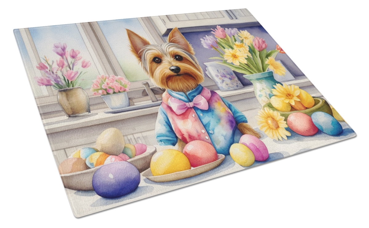 DAC6905LCB 15 x 12 in. Decorating Easter Silky Terrier Glass Cutting Board